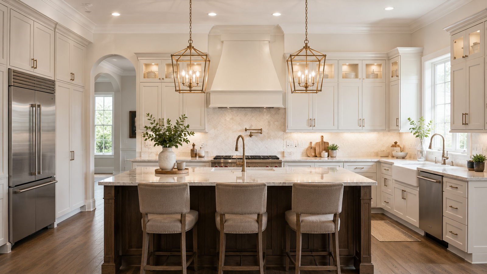 Our Team elegant contemporary kitchen with brass accents